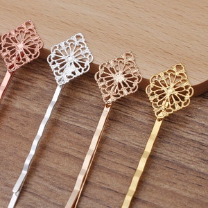 20pcs Blank Flower Hair Pins, Brass Hair Clip, Blank Hair Clip Barrette, Hair pin Blank with 15x21mm Flower Pad Bobby Pins Hair Clips, 5059