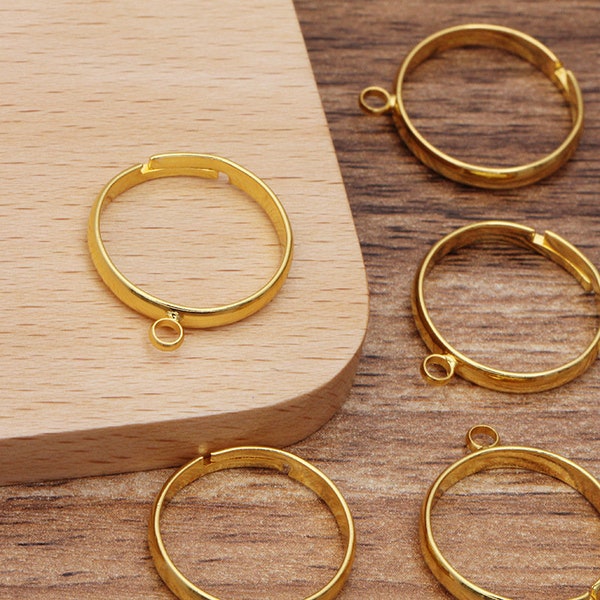 50pcs One-Loop Beading Rings Adjustable Brass Antique Bronze/ Silver/ White Gold/ Gold/  KC Gold Plated Ring Blanks Wholesale, 8404