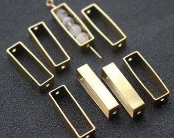 20 Pieces Of New Cut Thick Slice Raw Brass Tube Outline Charm In Rectangular Geometric Shape 22x7.5x5mm With 2 Holes Jewelry supply ,  T94