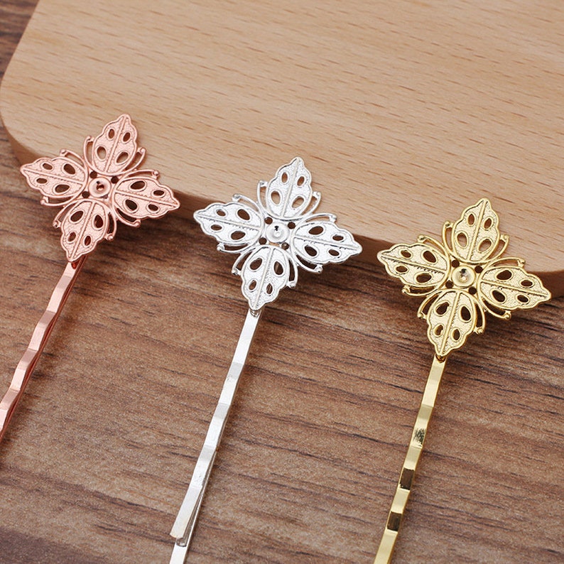 On Sale-20pcs Blank Flower Hair Pins,brass Hair Clip,Blank Hair Clip Barrette,Hair pin Blank with 20mm Flower Pad Bobby Pins Hair Clips,5326