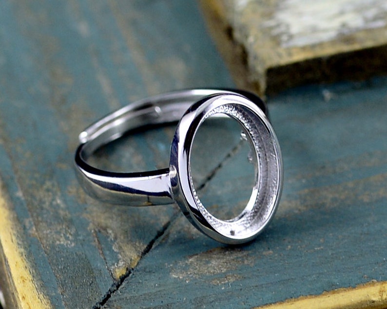 8x11mm 10x14mm 10x16mm Oval Blank Adjustable Sterling Silver Ring Blank Long-Lasting White Gold Plated 925 Silver Ring Base