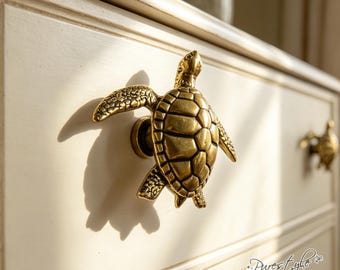 Antique Brass Sea Turtle Cabinet Knob, Ocean Animal Drawer Knob, Brass  Handles Pulls, Vintage Furniture Hardware for Cupboard Dresser
