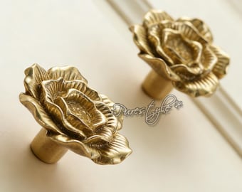 Rose Solid Brass Cabinet Knob: Modern Dresser Pull, Cabinet Hardware, Art decor Dresser Knobs Handles