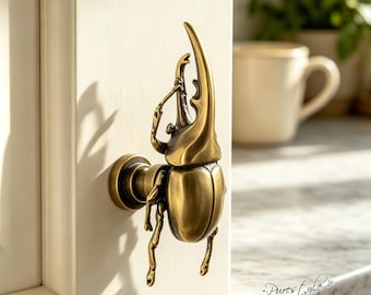 Solid Brass Hercules Beetle Cabinet Knob, Antique Brass Drawer Knob, Insect Bug Furniture Hardware for Dresser Cupboard Wardrobe