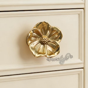 Flower Solid Brass Cabinet Knob: Modern Dresser Pull, Cabinet Hardware, Furniture Decor