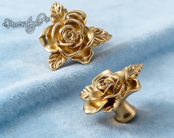 Rose Solid Brass Cabinet Knob: Modern Dresser Pull, Cabinet Hardware, Art decor Dresser Knobs Handles