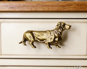 Vintage Brass Dachshund Drawer Pull, Antique Bronze Dog Cabinet Knob, Unique Animal Handle, Kitchen Decor, Brass Dresser Pull Handle