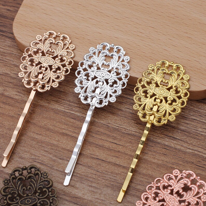 5725 Hair pin Blank with 24x31mm Flower Pad Bobby Pins Hair Clips 20pcs Blank Flower Hair Pins,Brass Hair Clip Blank Hair Clip Barrette