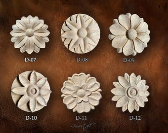 Holz geschnitzte Applikation: Runde Rosetten Applikation, Unbemalte Rubberwood Applikation, Holzrosette, D2-1