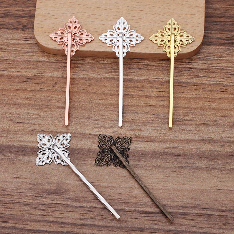 On Sale-20pcs Blank Flower Hair Pins,brass Hair Clip,Blank Hair Clip Barrette,Hair pin Blank with 20mm Flower Pad Bobby Pins Hair Clips,5326