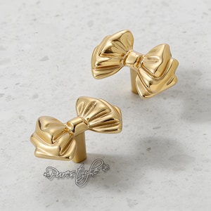 Bow Solid Brass Cabinet Knob: Modern Dresser Pull, Cabinet Hardware, Furniture Decor