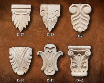 Retro Molding Wood Applique Wood Sticker, Flower Wood Carving Natural Wood Appliques, Unpainted Wood Applique Onlay, Furniture Decor, D11-7