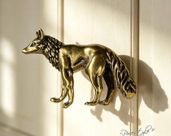 Solid Brass Fox Drawer Knob, Animal Cabinet Pull, Vintage Brass Knob, Brass Cabinet Pull, Wildlife Furniture Knob for Dresser Cupboard Decor