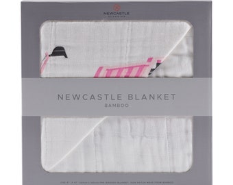 Pink Digger and White Bamboo Muslin Newcastle Blanket