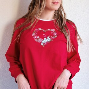 Vintage Red Valentine Day Sweater with Heart and Doves image 2