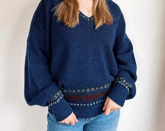 Vintage Navy Blue Wool Blend Sweater / Made In Italy