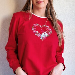 Vintage Red Valentine Day Sweater with Heart and Doves image 3