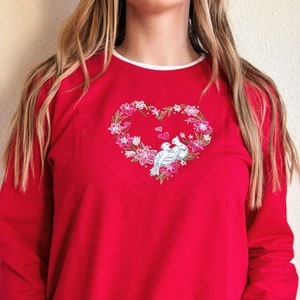 Vintage Red Valentine Day Sweater with Heart and Doves image 1