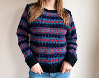 Vintage 80s Multi Colored Wool Blend Sweater