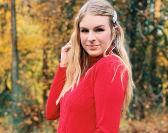 Vintage Red Turtleneck /  Diamond Pattern Stitching