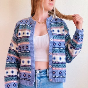 Vintage Pastel Patterned Wool Cardigan image 1