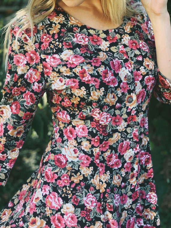 Vintage Floral Skater Dress / Fall Dress / Size S… - image 4