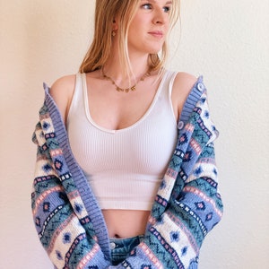 Vintage Pastel Patterned Wool Cardigan image 2