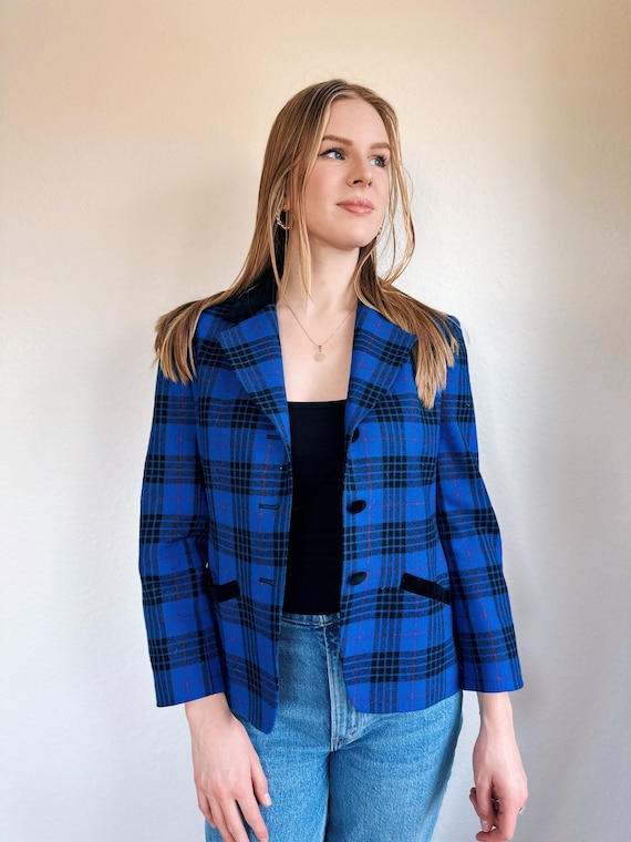 Vintage Pendleton Woolen Mills Blue Plaid Blazer Etsy Ireland