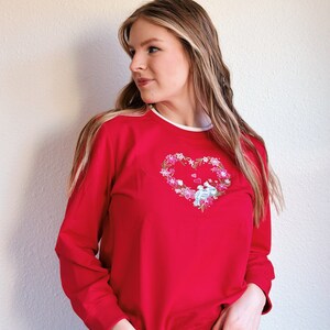 Vintage Red Valentine Day Sweater with Heart and Doves image 4