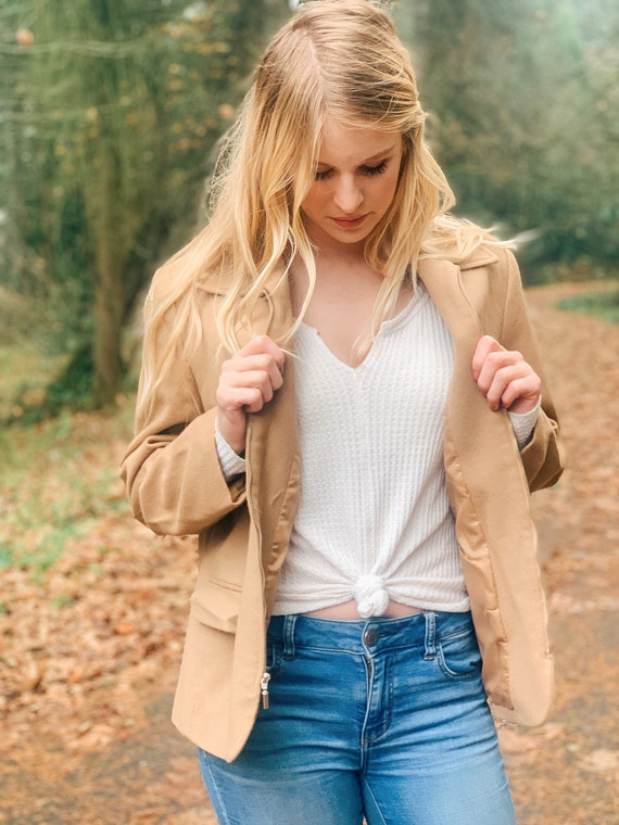 Vintage Tan Wool Jacket / Zip Up Coat / 80s 90s - image 3