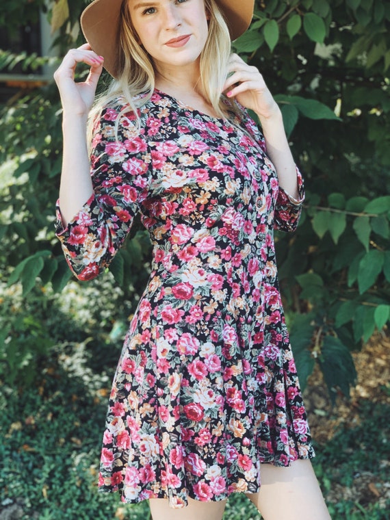 Vintage Floral Skater Dress / Fall Dress / Size S… - image 2