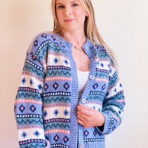 Vintage Pastel Patterned Wool Cardigan image 8