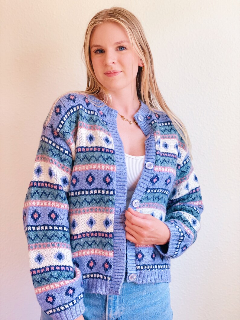 Vintage Pastel Patterned Wool Cardigan image 8