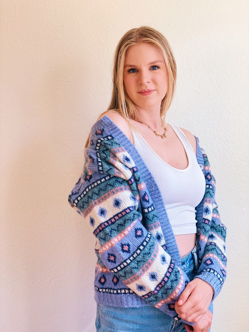 Vintage Pastel Patterned Wool Cardigan image 6