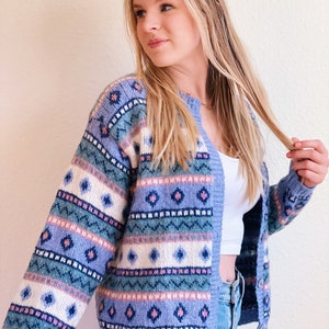 Vintage Pastel Patterned Wool Cardigan image 5