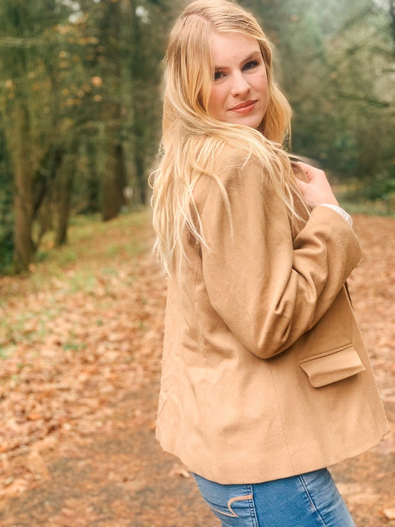 Vintage Tan Wool Jacket / Zip Up Coat / 80s 90s - image 6