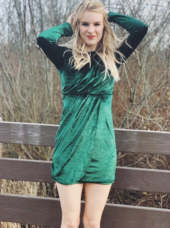 Vintage Velvet Green Wrap Dress / Jewel ...