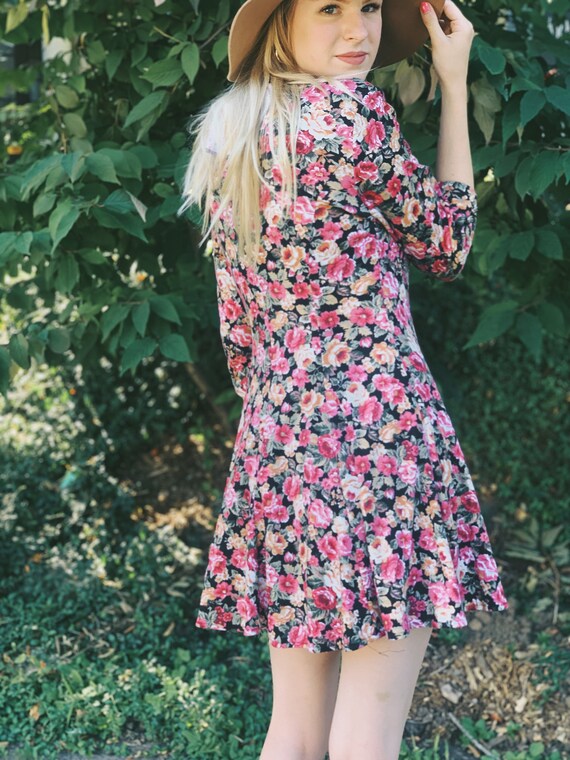 Vintage Floral Skater Dress / Fall Dress / Size S… - image 9