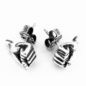 Power fist solid 925 sterling silver stud earrings, solidarity symbol, friction post & heavy duty back-locks, close fist, black lives matter