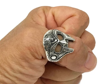 Gladiator Maske Ring, 925 Sterling Silber massiv, handgefertigt original und einzigartiges Design, Biker Silber Schmuck.