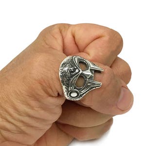 Gladiator mask ring, 925 Sterling solid silver, handcrafted original and unique design,bikers silver Jewelry.
