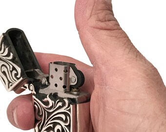 Zippo-aansteker, massief, zwaar 925 sterlingzilver, origineel, uniek handgemaakt Florentijns wijnstokontwerp, sieradenaccessoires voor motorrijders.