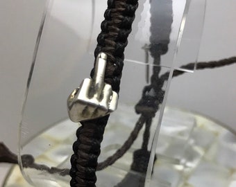 Sterlingzilveren middelvinger bedelarmband: gevlochten nylon, verstelbaar