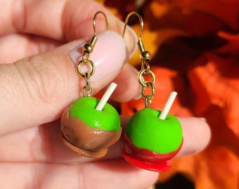 candy apple earrings, caramel apple earrings