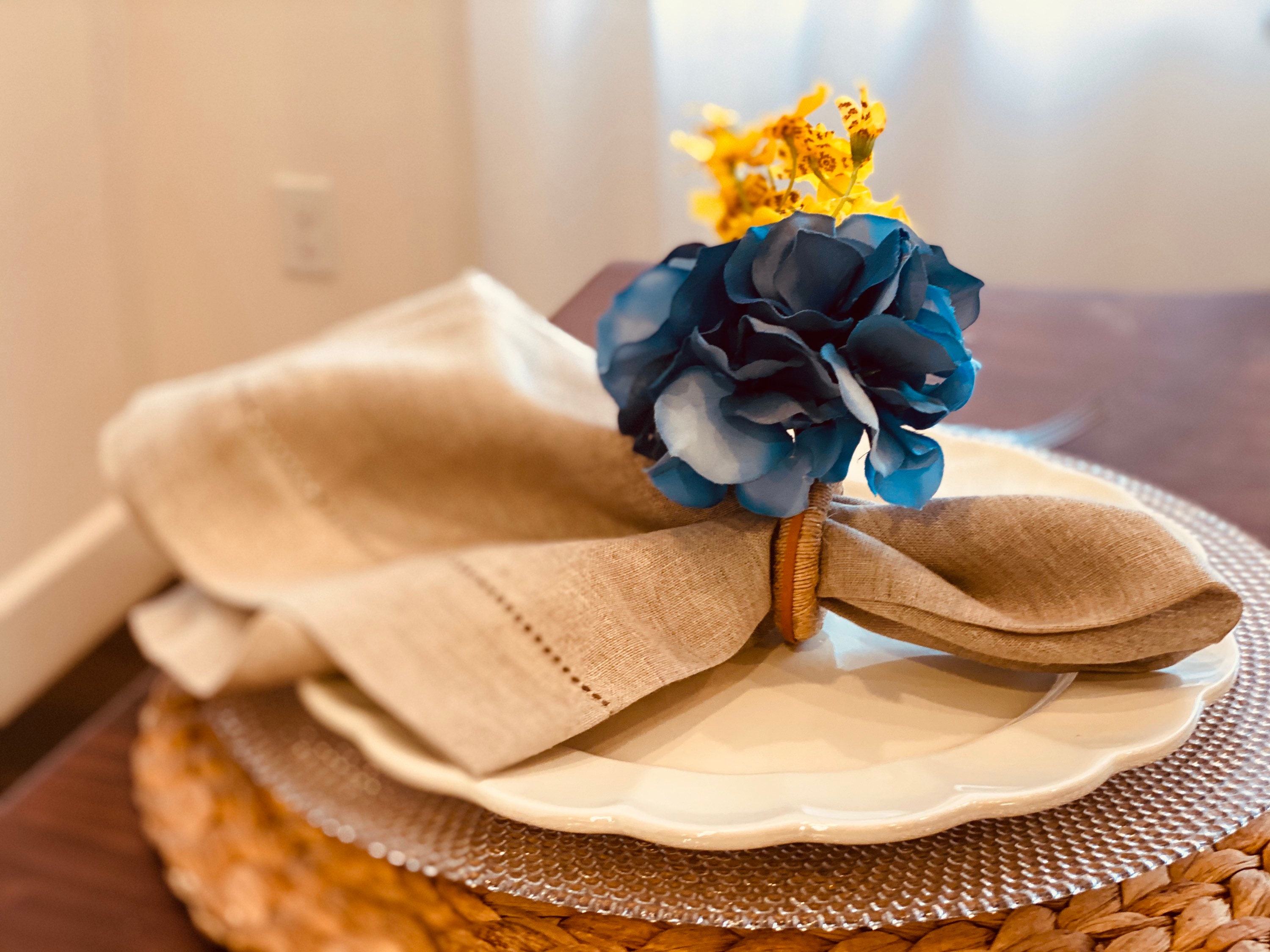 Hydrangea blue and yellow Flower Napkin Ring