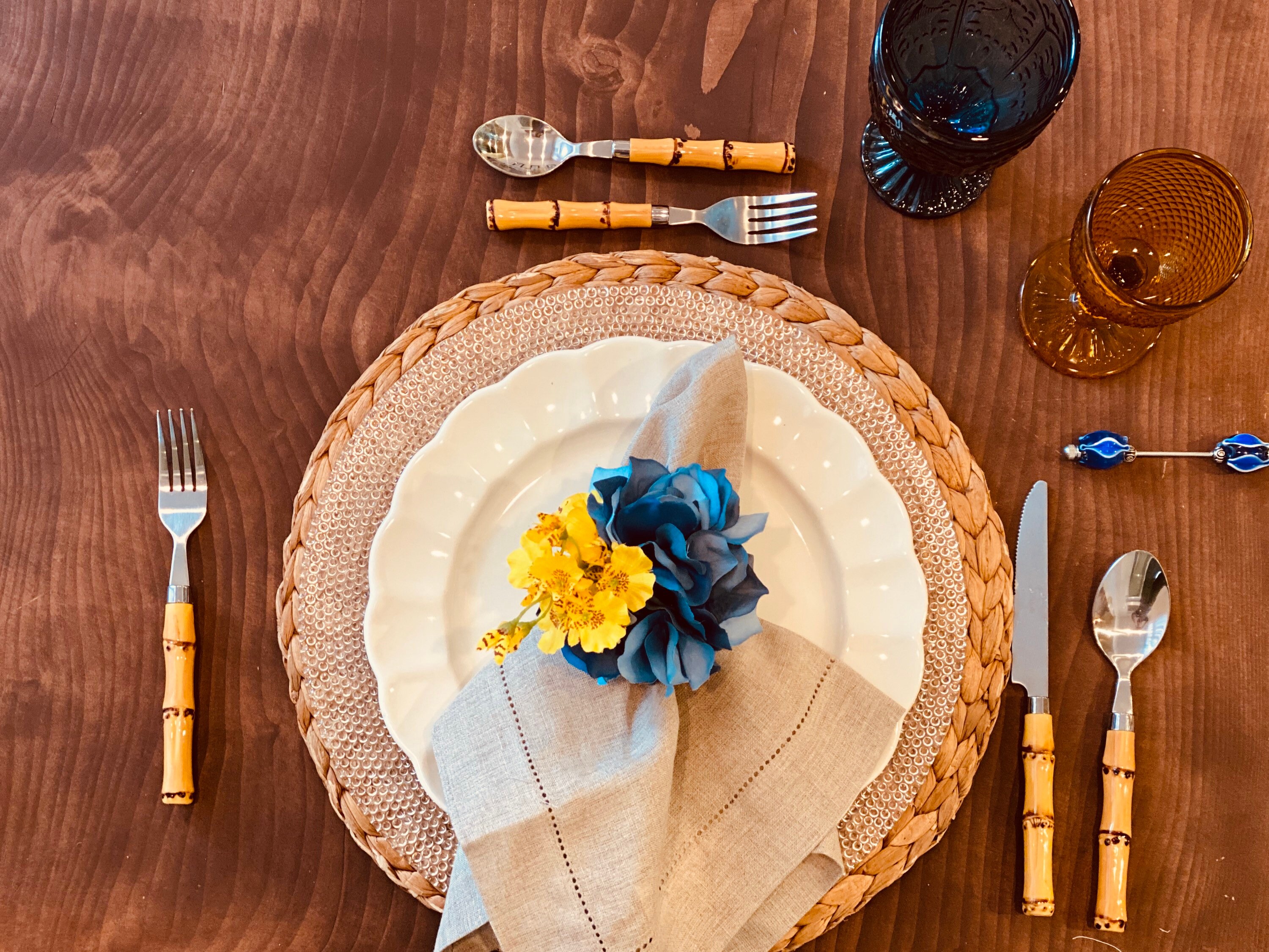 Hydrangea blue and yellow Flower Napkin Ring