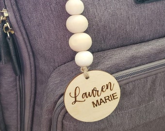 Personalized diaper bag beaded tag, backpack tag, teacher bag tag,