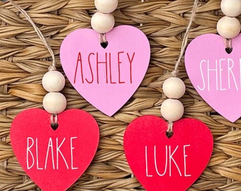 Personalized Beaded Valentine Tags, Wood tags, Gift Tags, Basket tags, heart tags