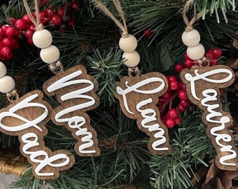 Personalized Beaded Christmas Stocking Tags, Wood tags, Gift Tags, 3d stocking tags, Wood Stocking Tags, Stocking tag with name