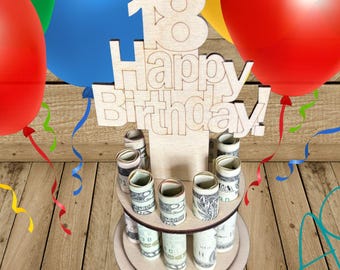 Unfinished Wood Birthday Money Holder, Laser Cut DIY Cash Gift Display
